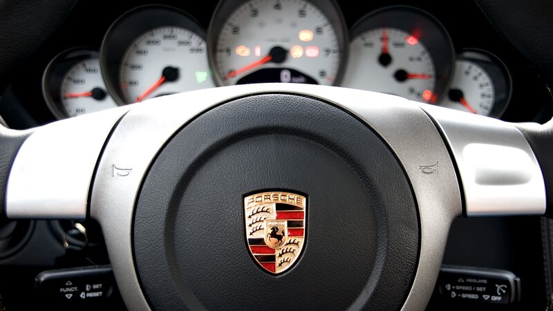 Porsche steering wheel close-up