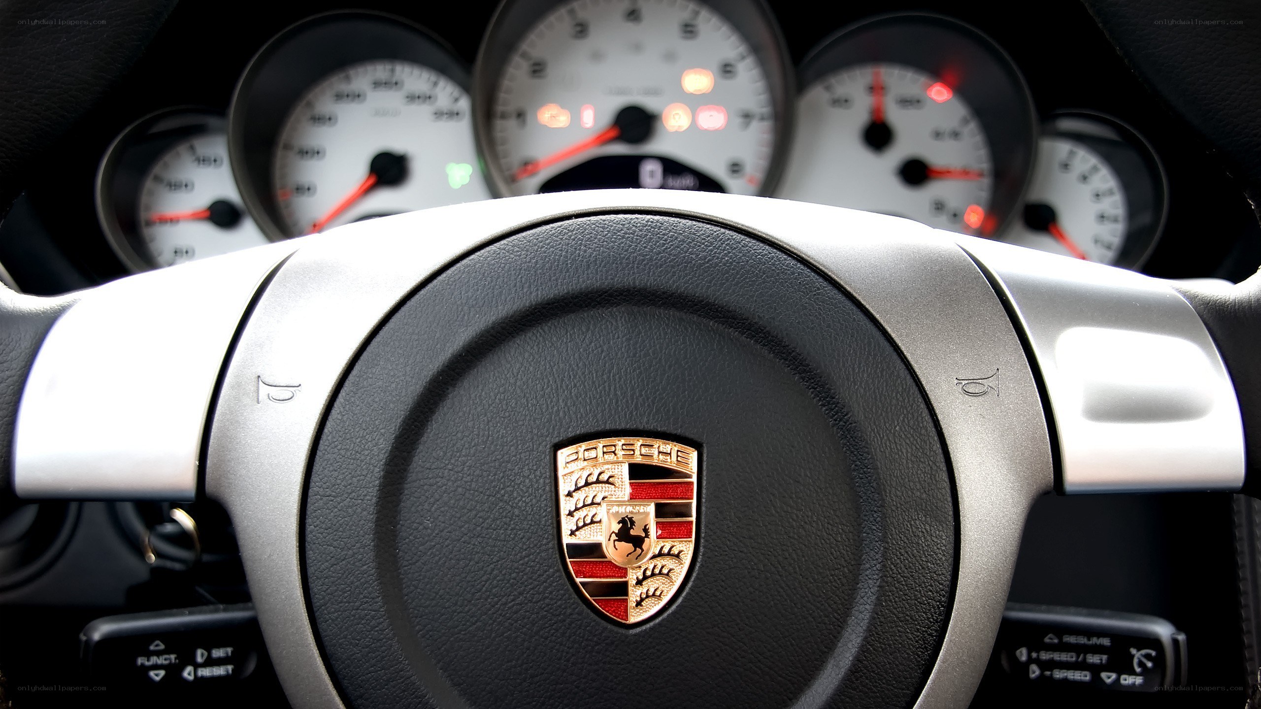 Porsche steering wheel close-up