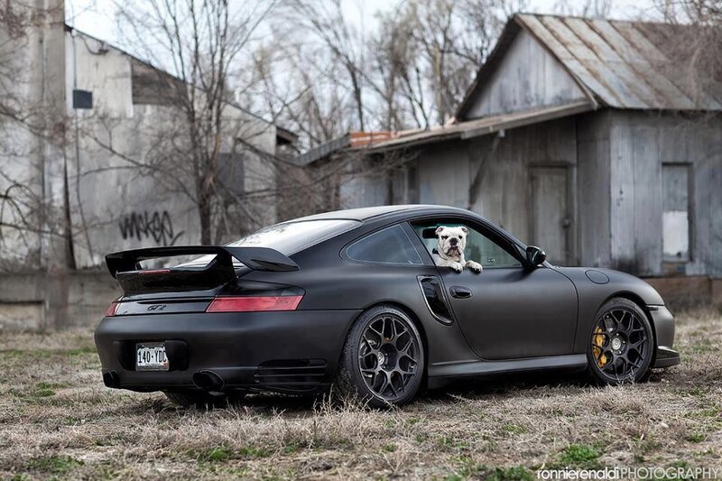 Porsche with dog in window