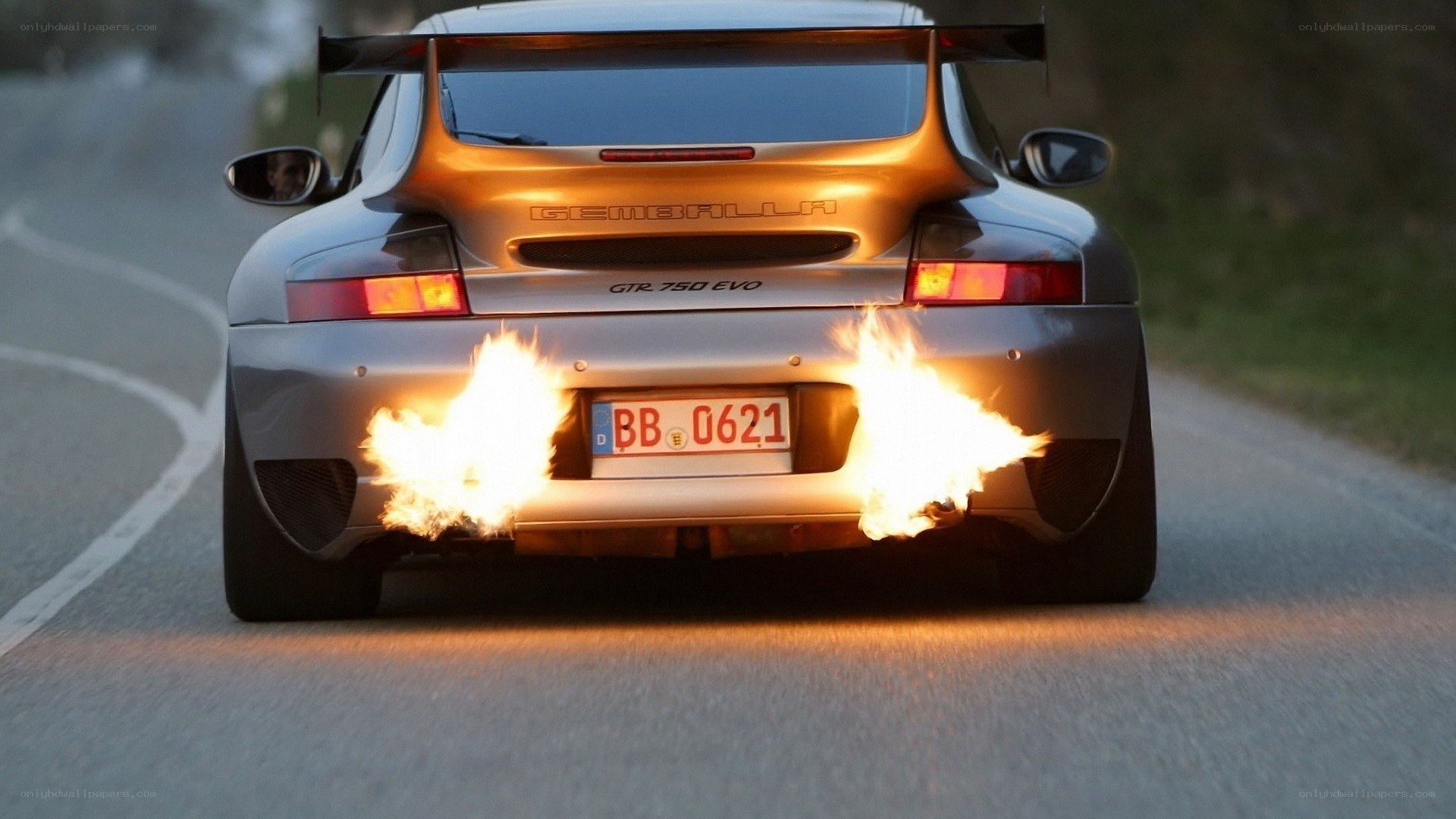 Porsche with exhaust flames