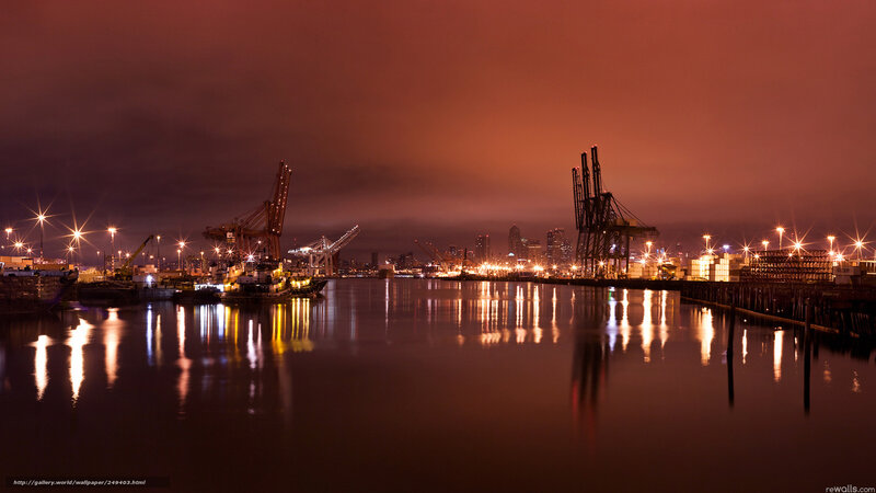 Port at Night — Orange, Dramatic, Photograph