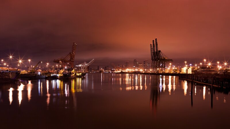 Port at Night — Orange, Dramatic
