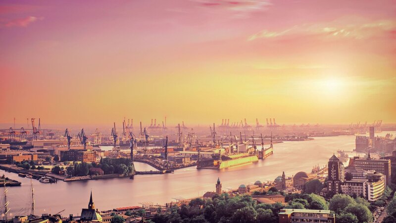 Port City at Sunset — Pink, Serene