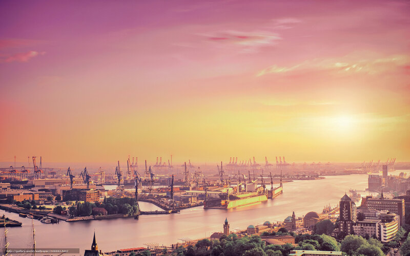 Port City at Sunset — Pink