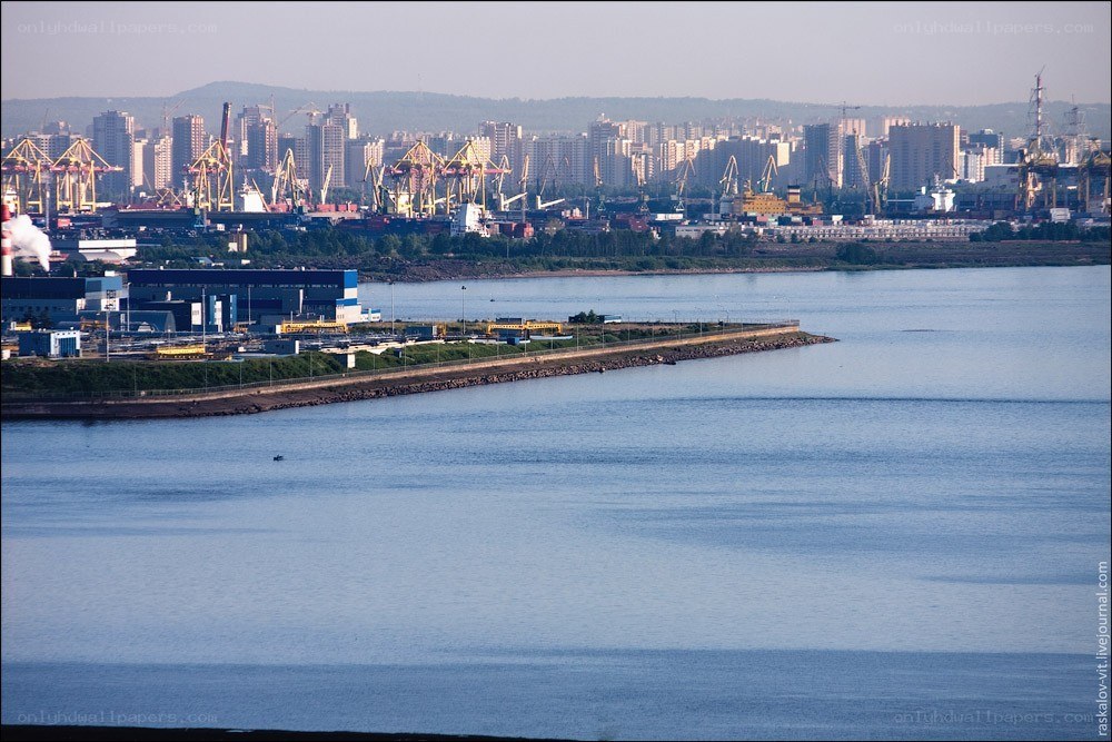 Port city skyline view