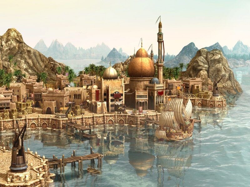 Port City with Mosque — Brown