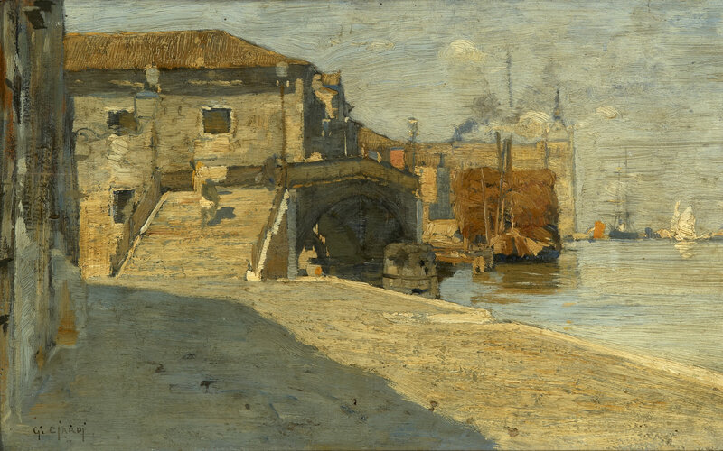 Port scene with bridge