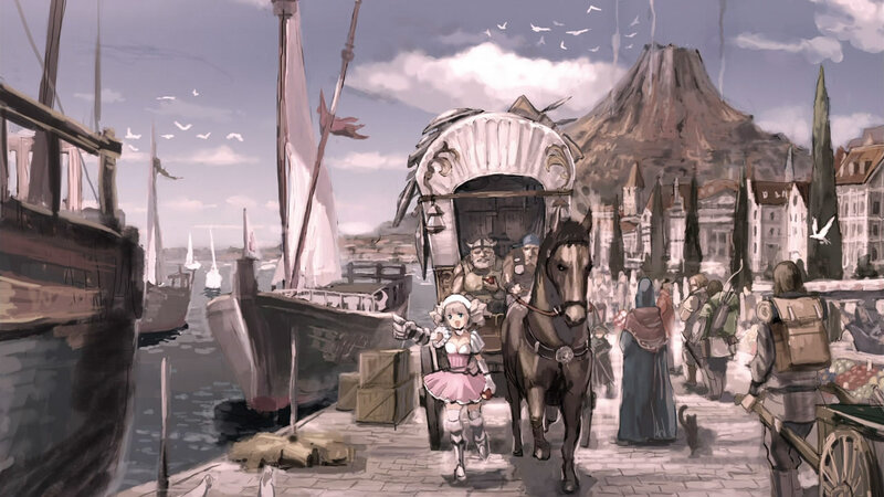 Port scene with horse-drawn carriage