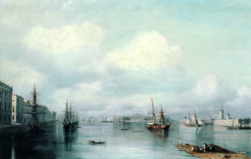 Port scene with ships and buildings