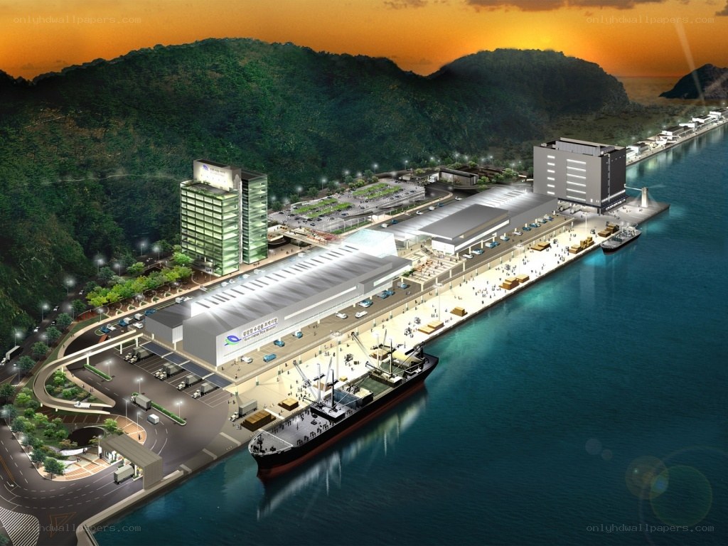 Port terminal at sunset