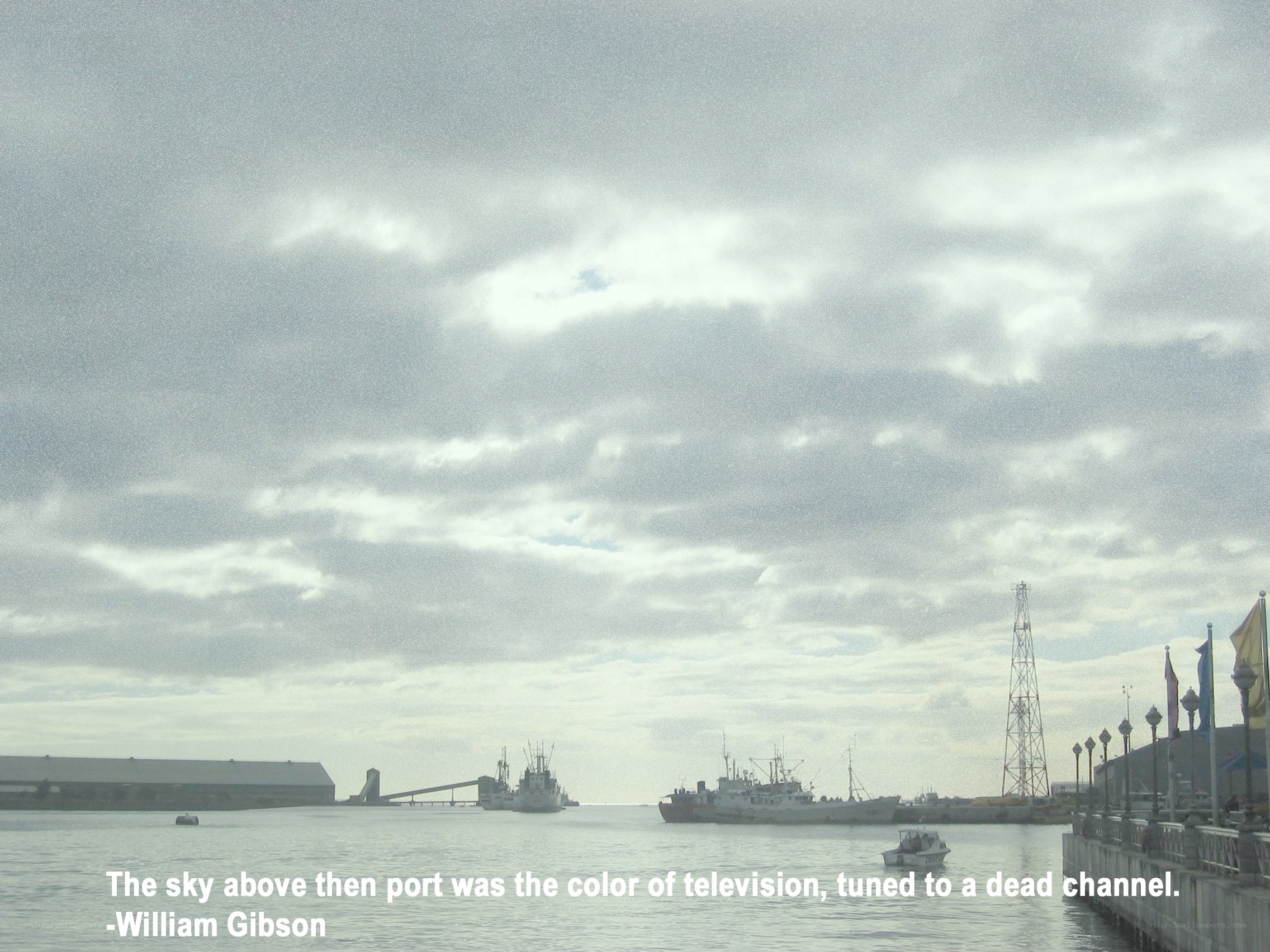 port under cloudy sky
