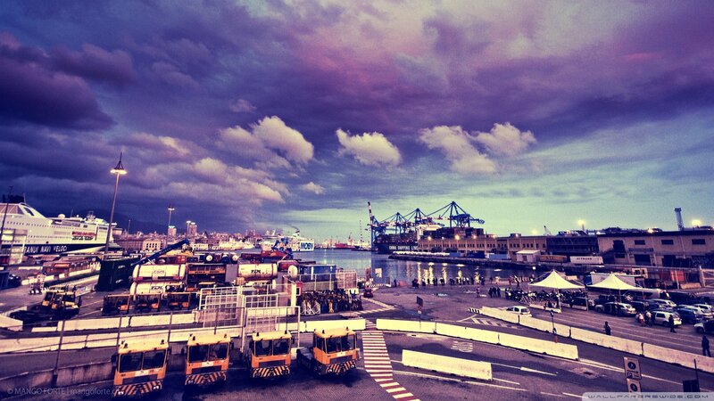 Port with Cargo Ships — Purple