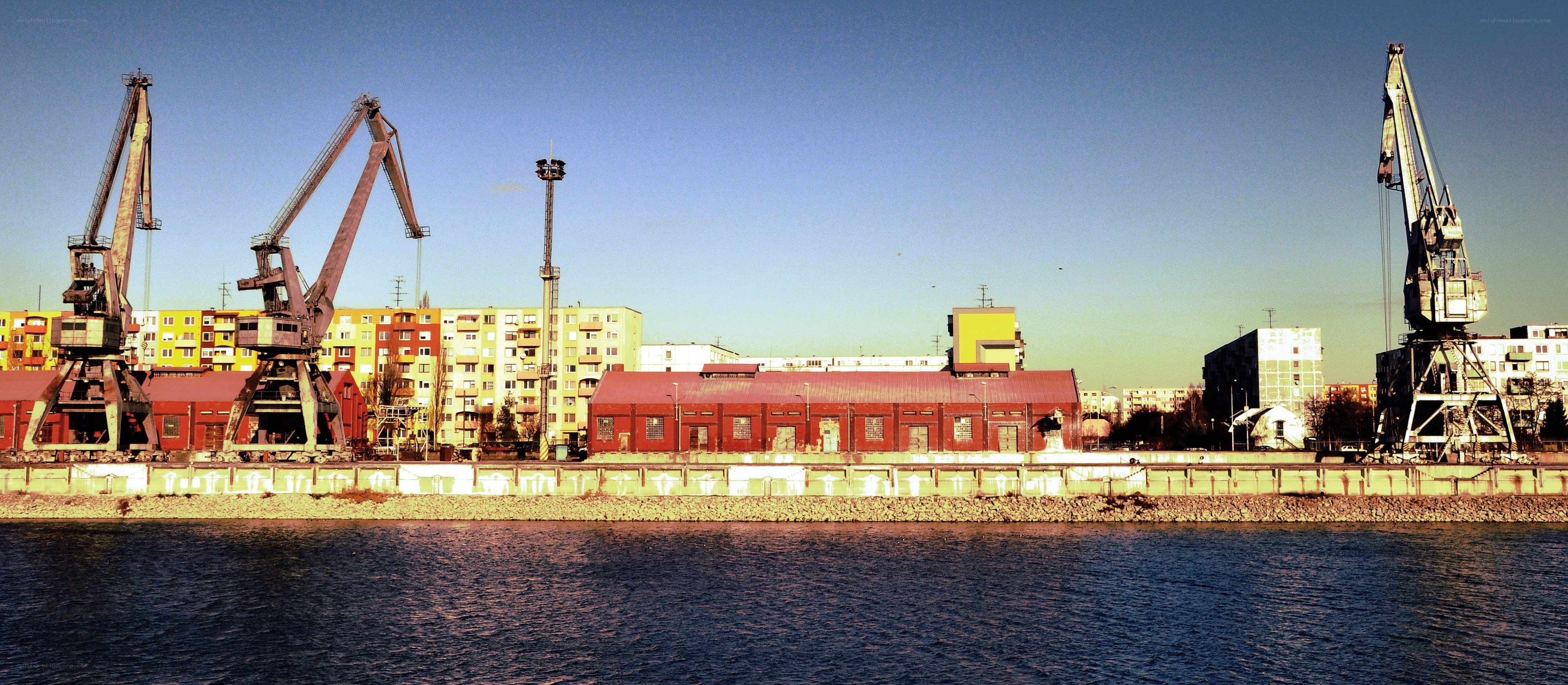 Port with cranes and buildings