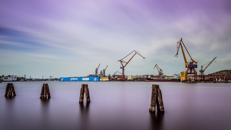 Port with Cranes — Purple