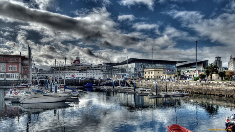 Port with cruise ship and yachts