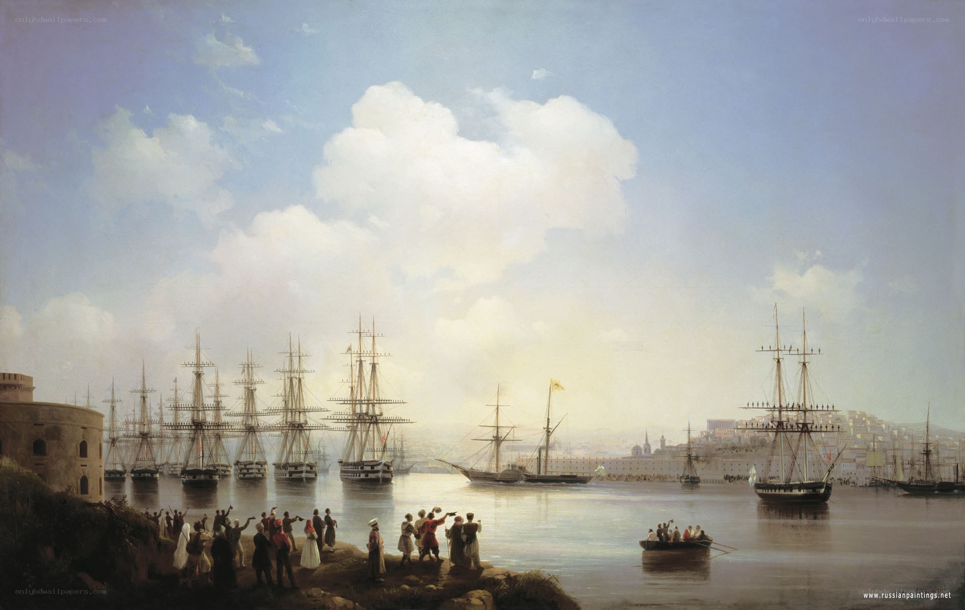 Port with sailing ships