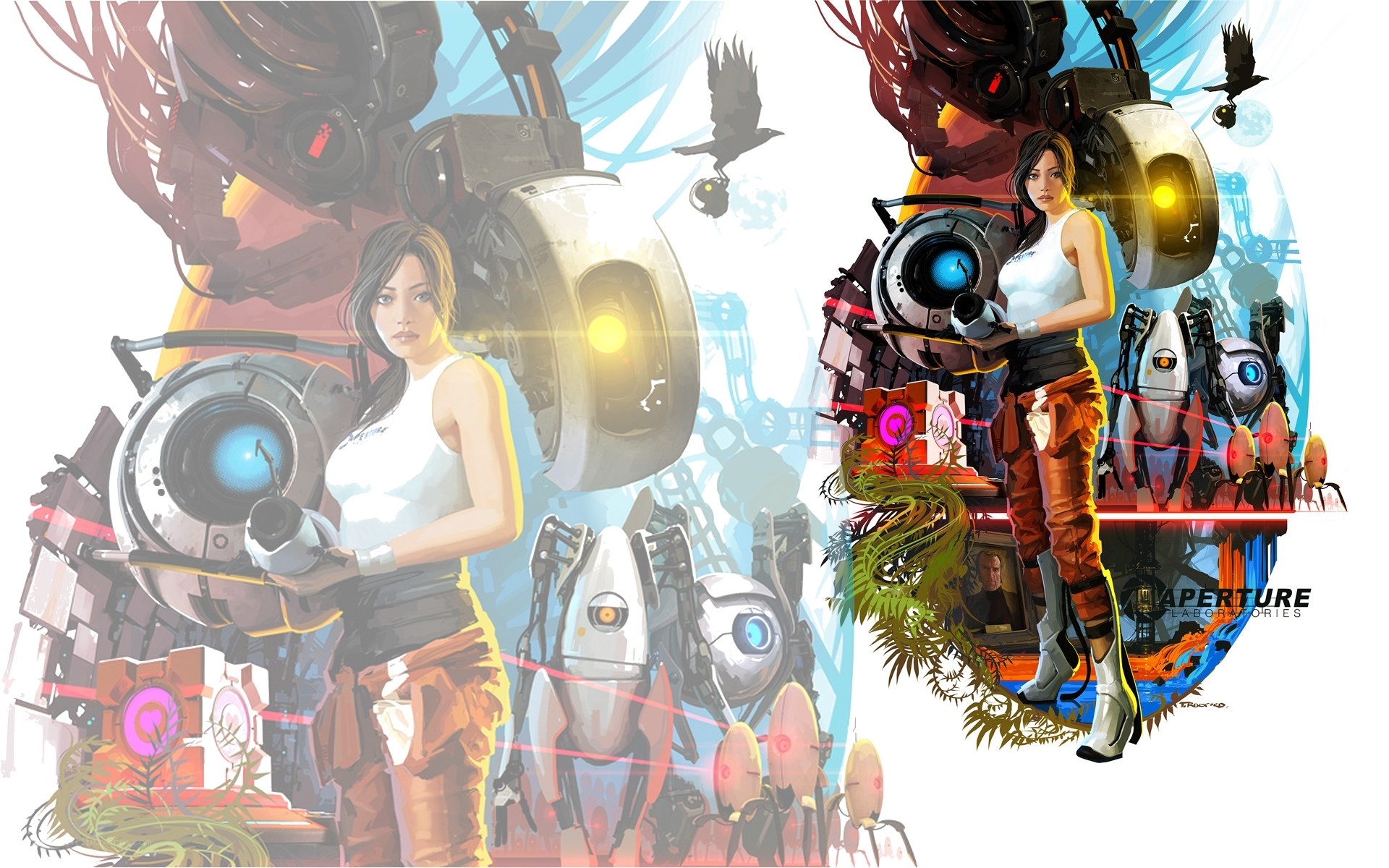 Portal 2 character art collage