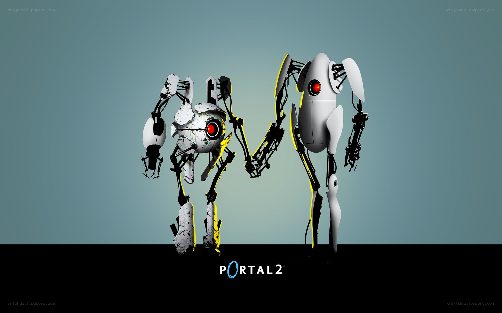 Portal 2 robots holding hands