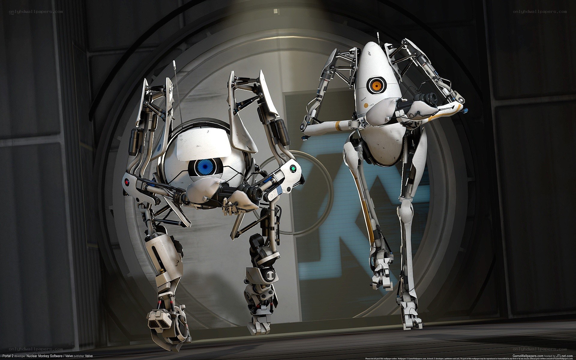 Portal 2 robots in a test chamber