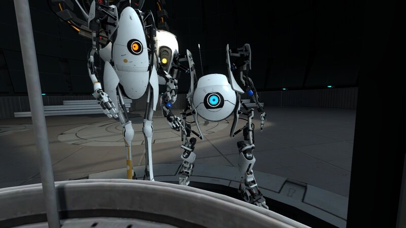 Portal 2 robots in a test chamber