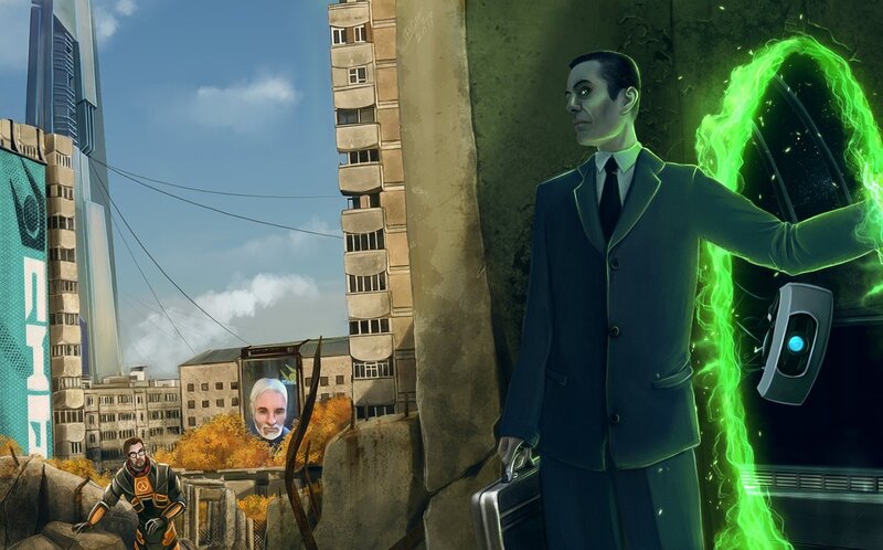 Portal characters in a city