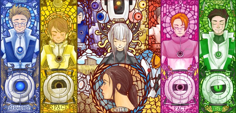 Portal characters stained glass art