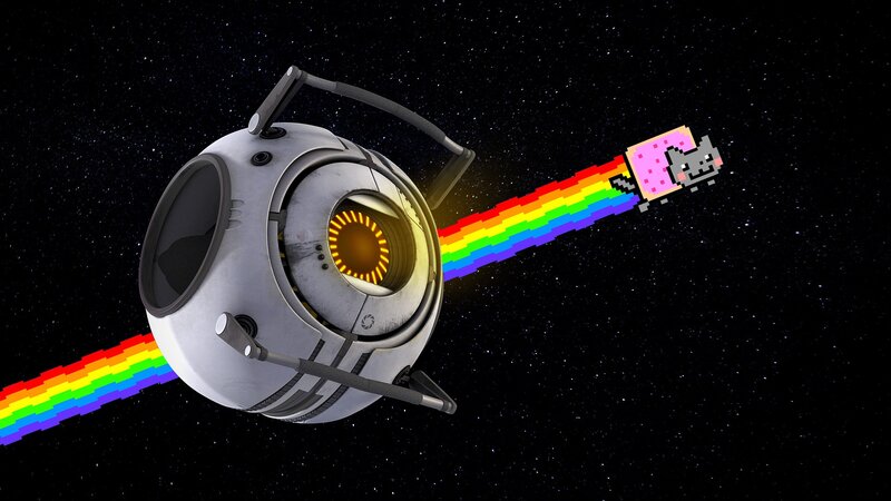 Portal companion cube with Nyan Cat