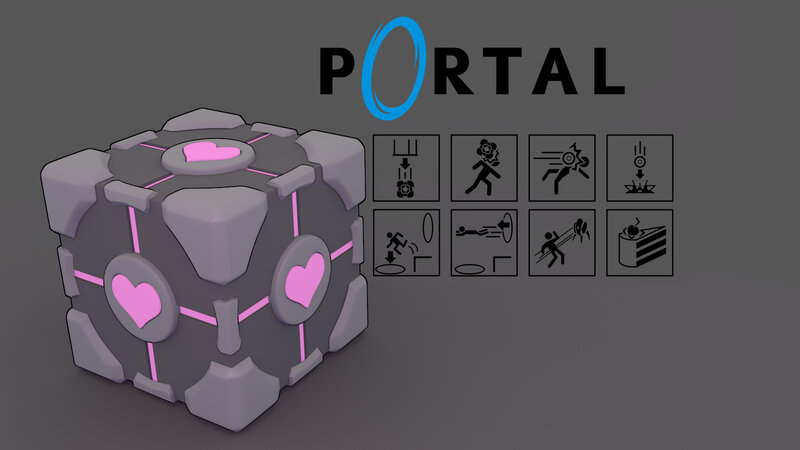 Portal game art with Companion Cube