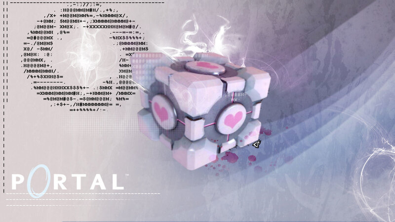 Portal game art with Companion Cube