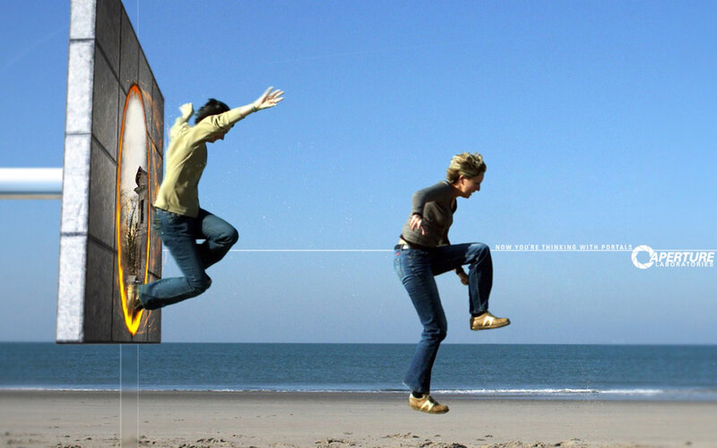 Portal game concept on beach