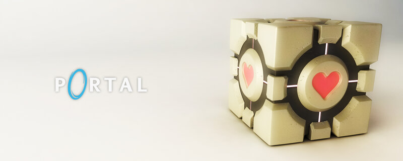 Portal game logo with Companion Cube