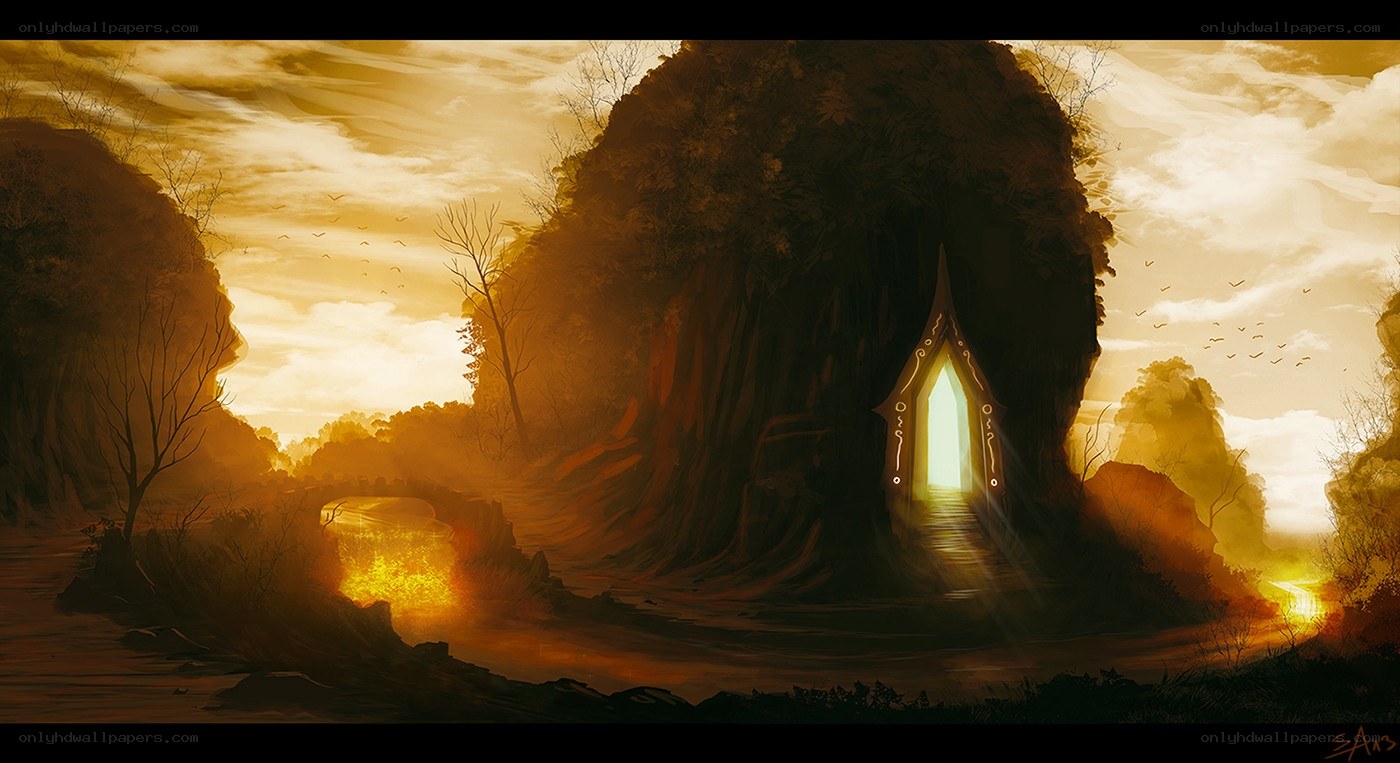 Portal in a golden landscape