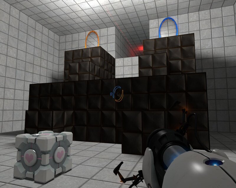 Portal puzzle room with cubes