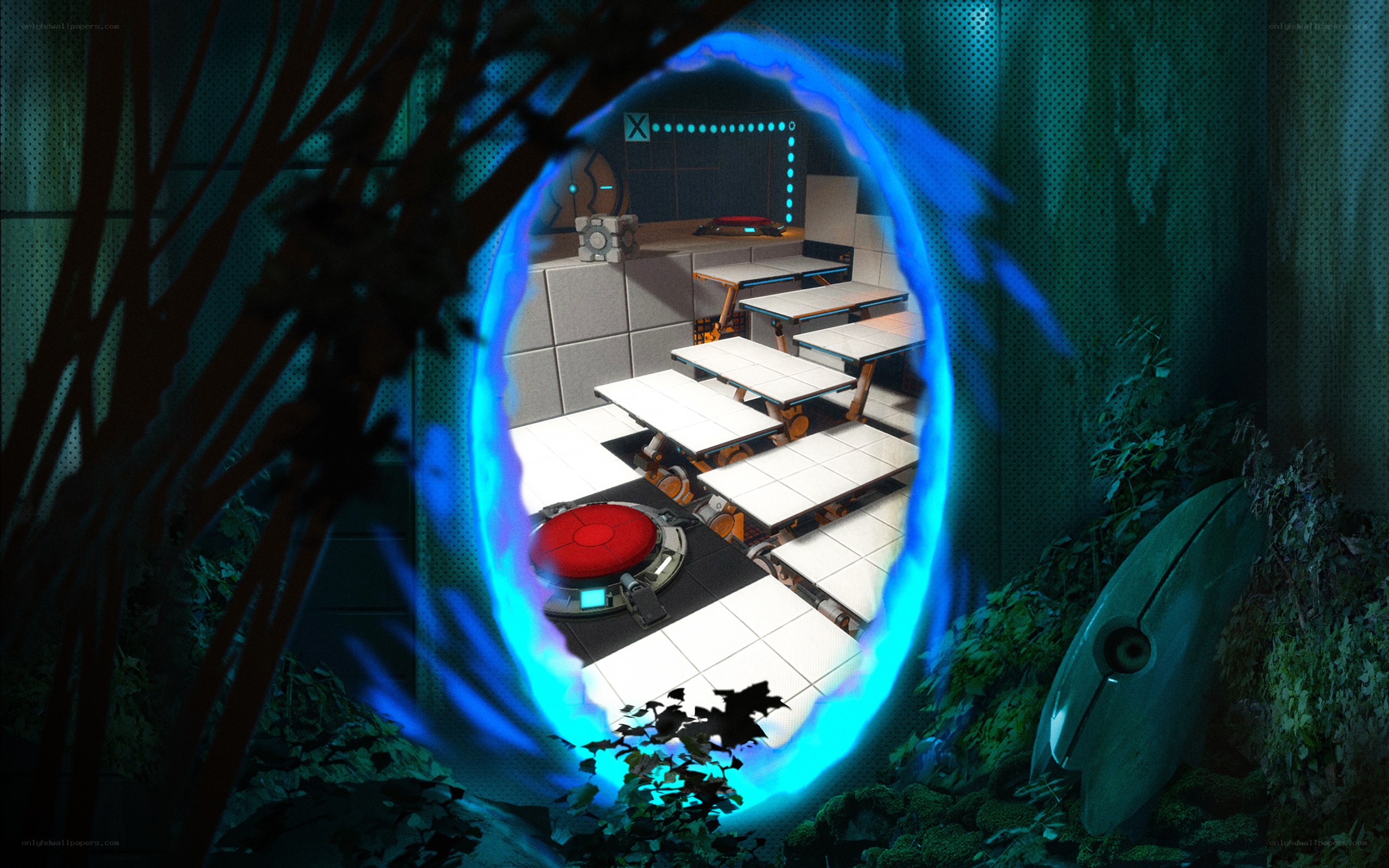 Portal through overgrown lab