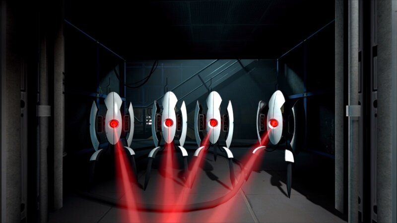 Portal turrets in a corridor