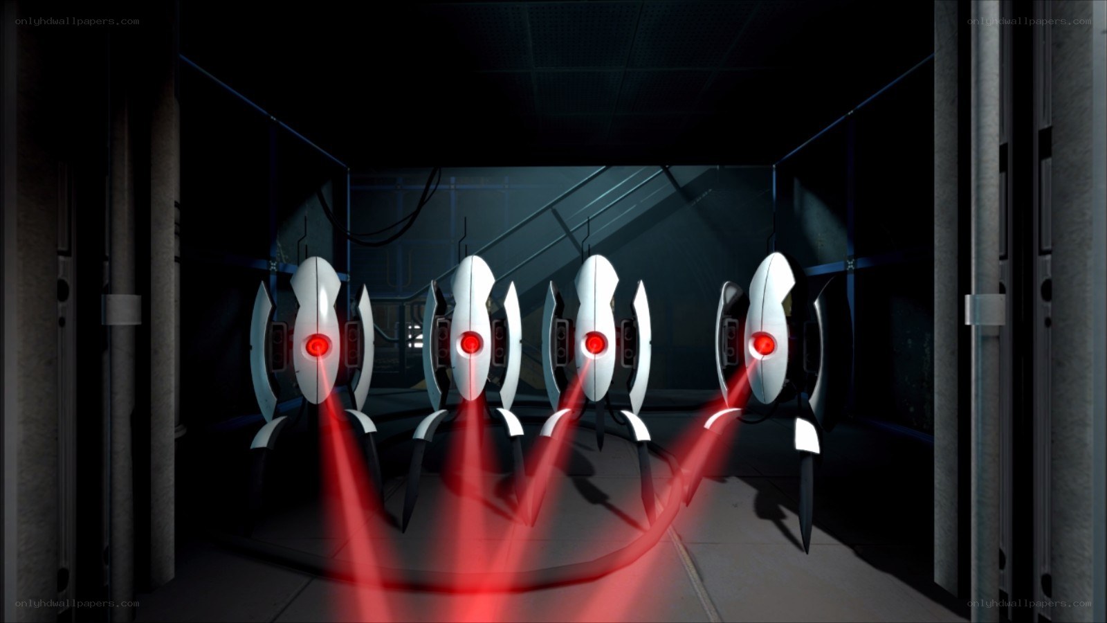 Portal turrets in a corridor