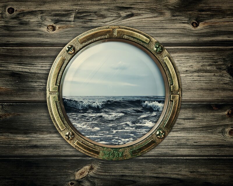 porthole view of ocean waves