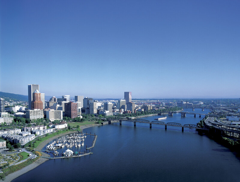 Portland city skyline and river