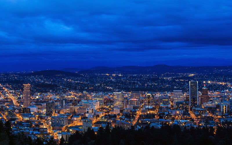 Portland City Skyline — Blue, Dramatic