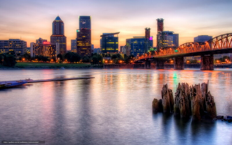 Portland Skyline at Dusk — Orange, Serene