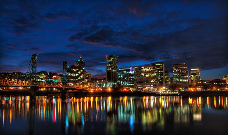 Portland Skyline at Night — Blue