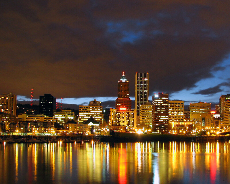 Portland Skyline at Night — Yellow
