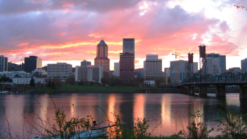 Portland skyline at sunset