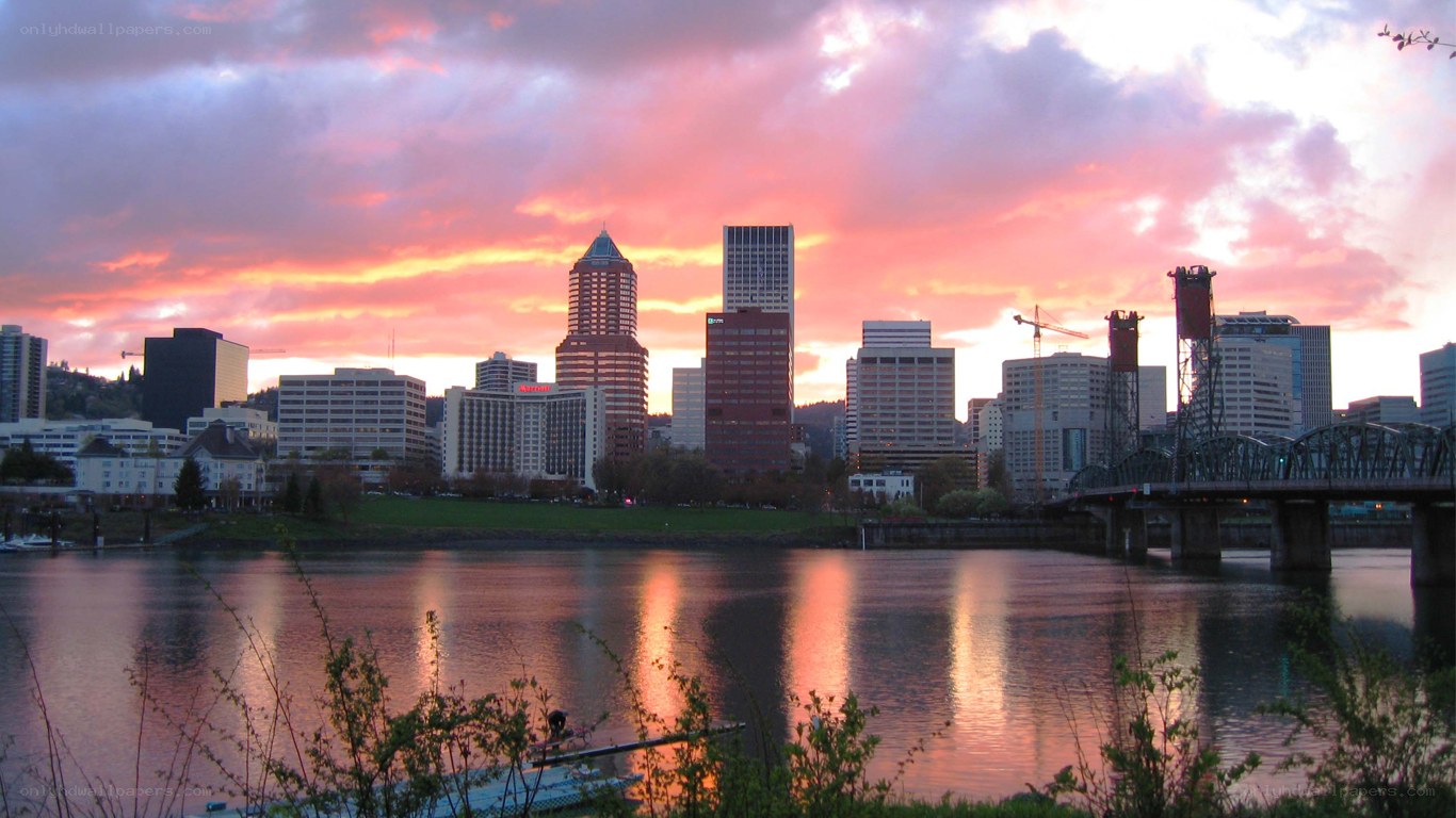 Portland skyline at sunset