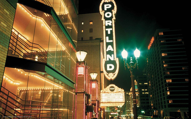 Portland theater at night