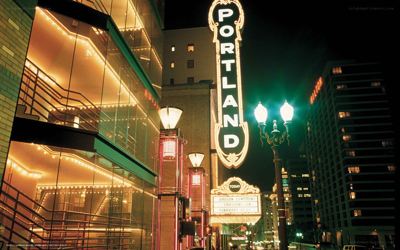 Portland theater at night