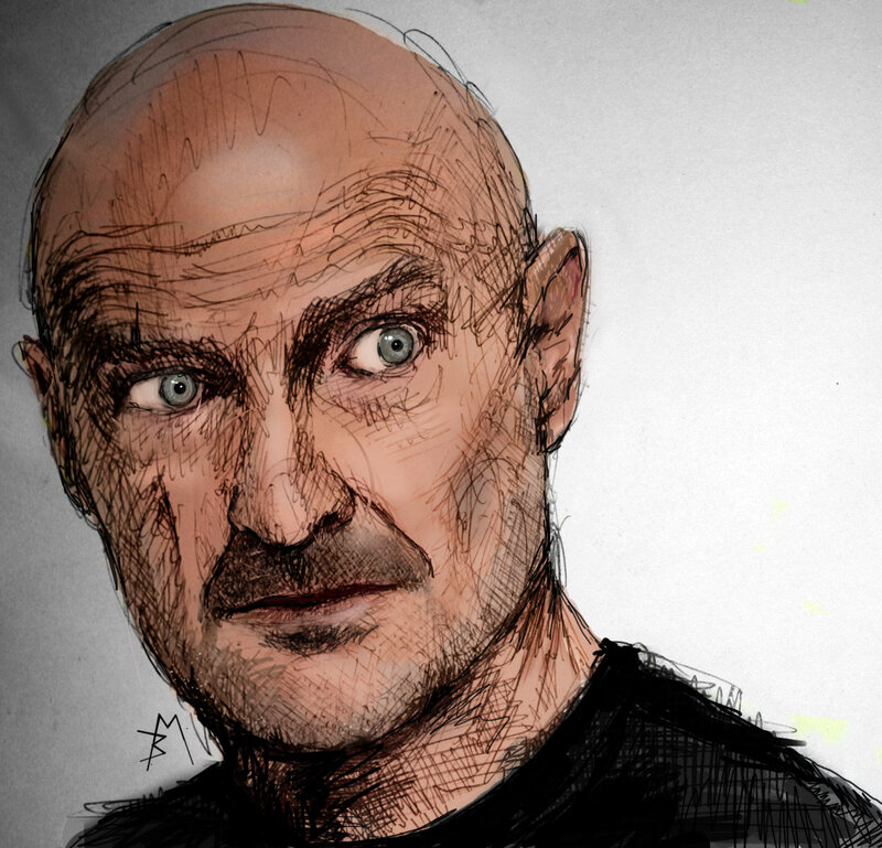 portrait of a bald man