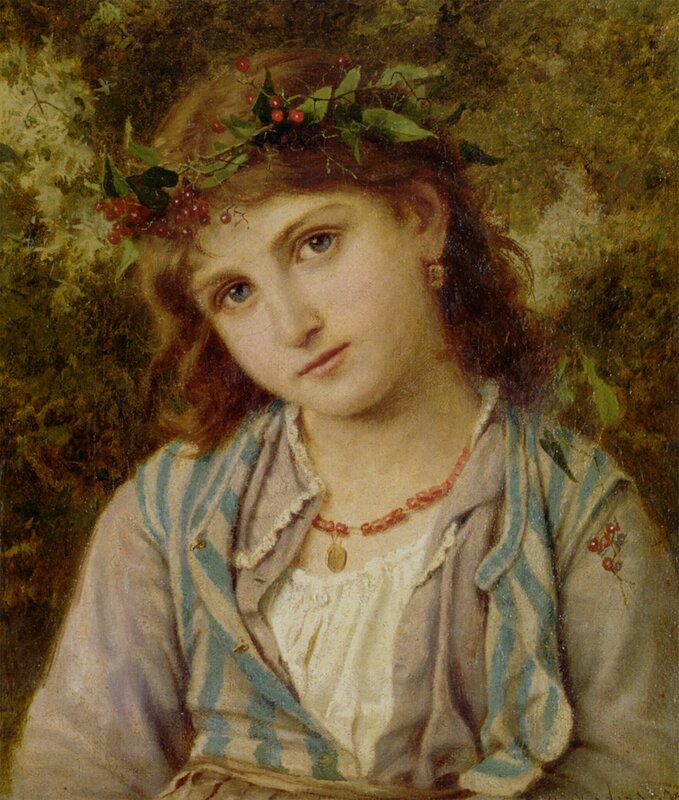 Portrait of a girl with berry wreath