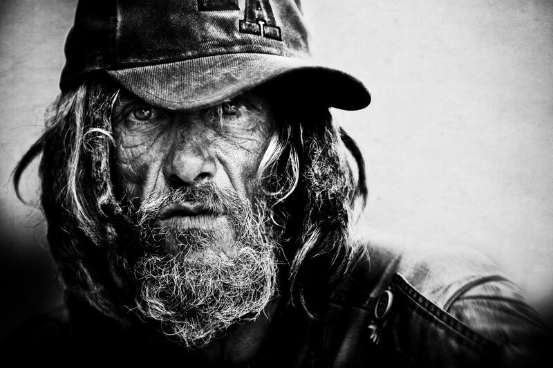 portrait of a homeless man