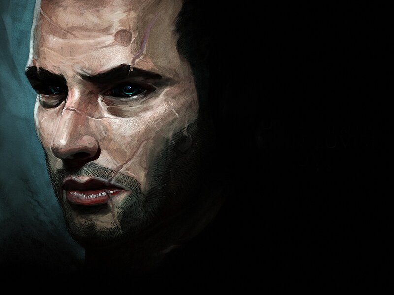 portrait of a man with glowing eyes